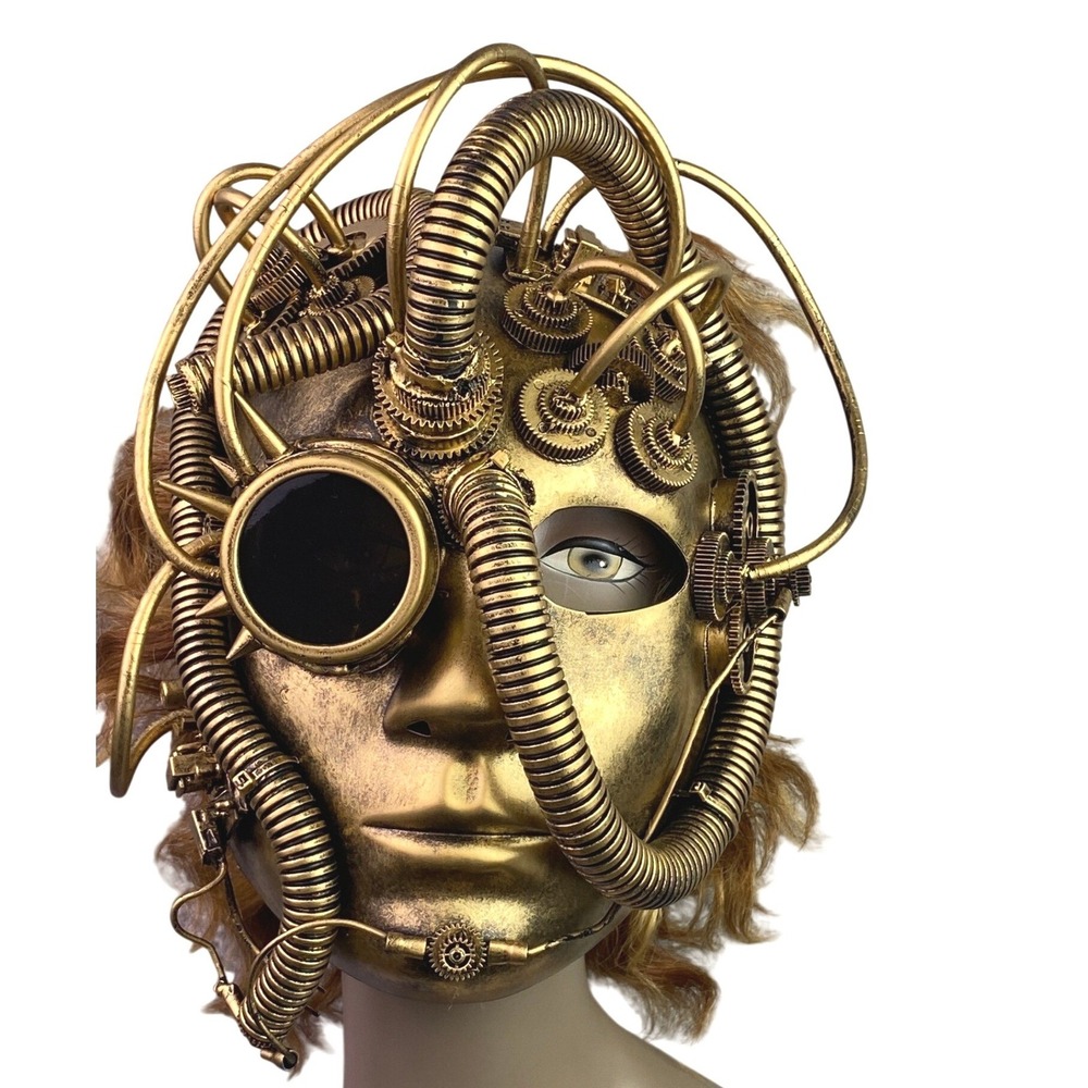 Steampunk Mask Gold Goggles Gears Costume Masquerade‎ Cosplay Full Face